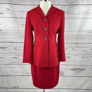Julian Taylor skirt suit set red pencil skirt jacket